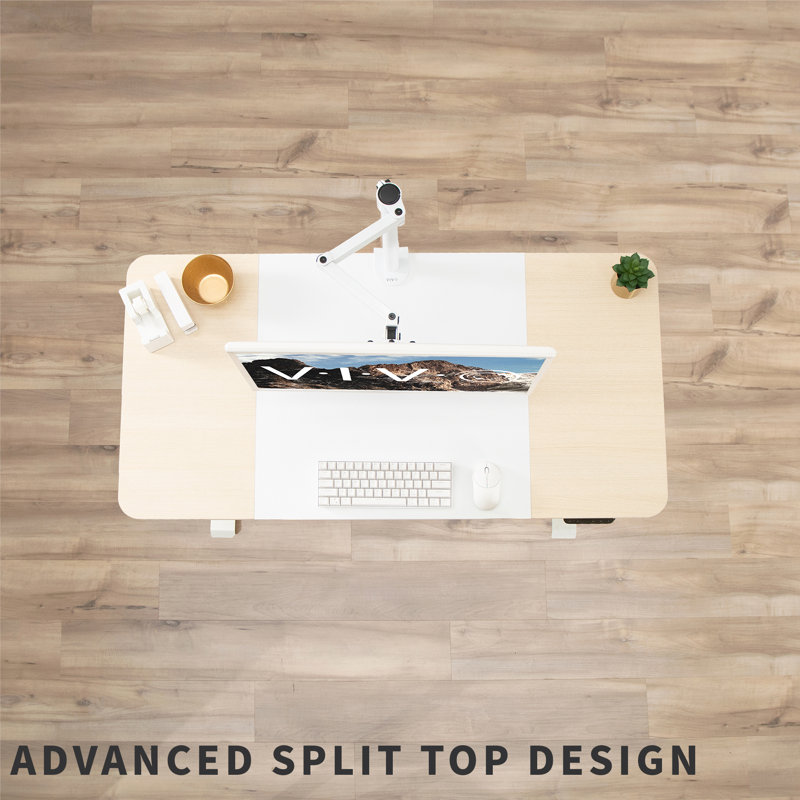 White and Light Wood Adjustable Electric Standing Desk