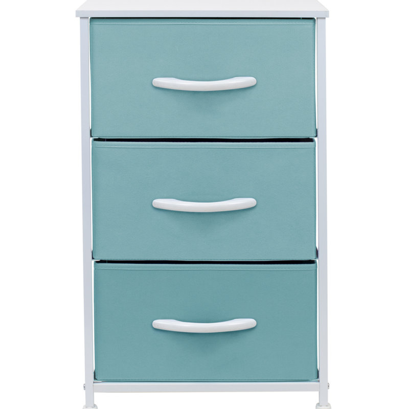 Sorbus Aqua Blue 3-Drawer Steel Frame Nightstand with White Wood Top