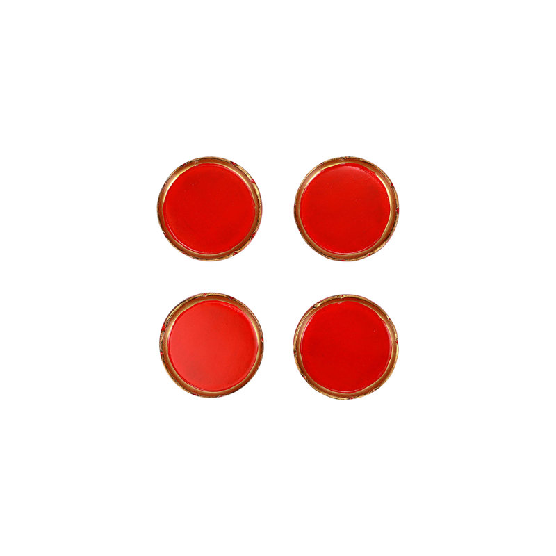 Red and Gold Handcarved Wooden Coaster Set