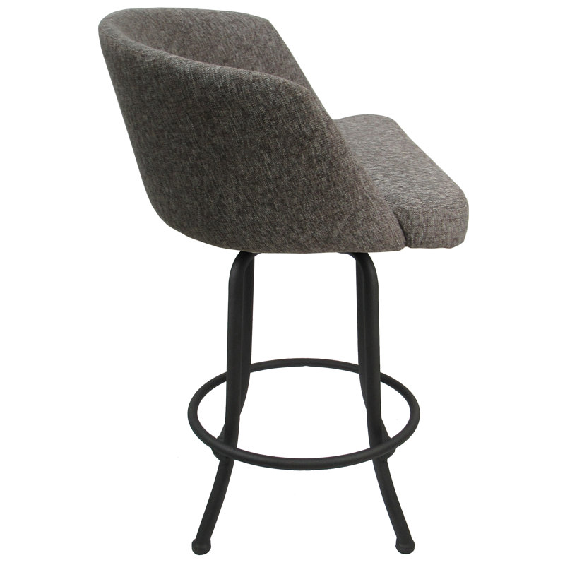 Gray Upholstered Swivel Counter Stools with Steel Frame