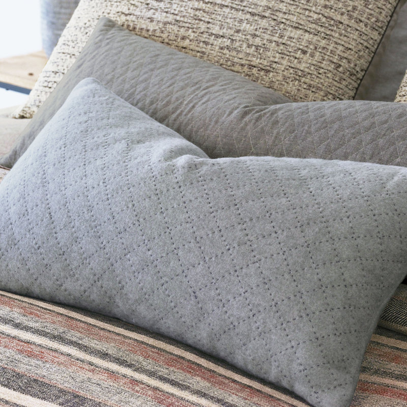 Gray Quilted Rectangular Polyester Throw Pillow