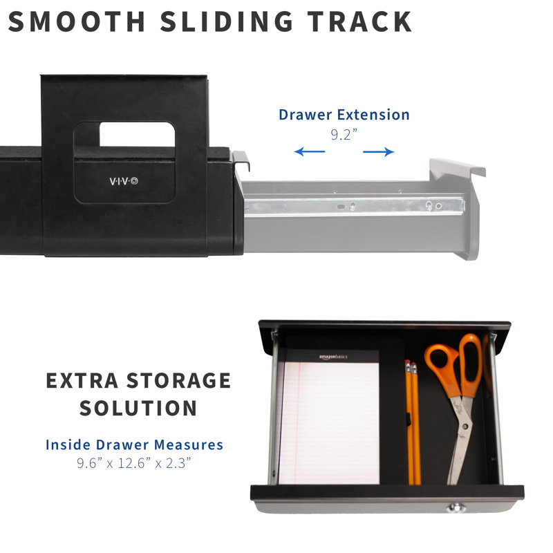 Sleek Black Steel Lockable Under Desk Storage Drawer