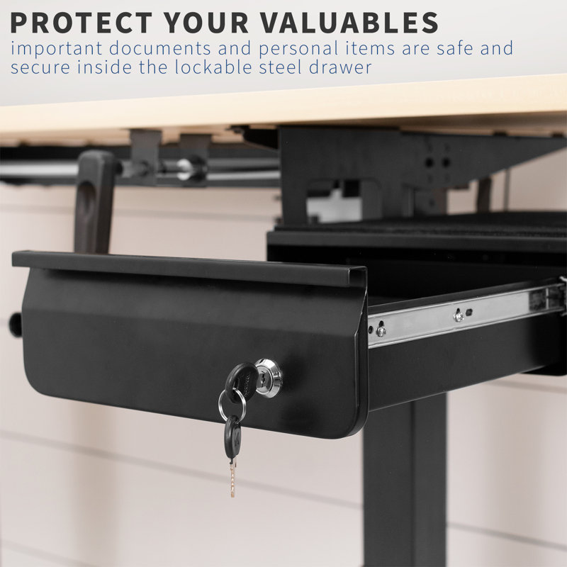 Sleek Black Steel Lockable Under Desk Storage Drawer