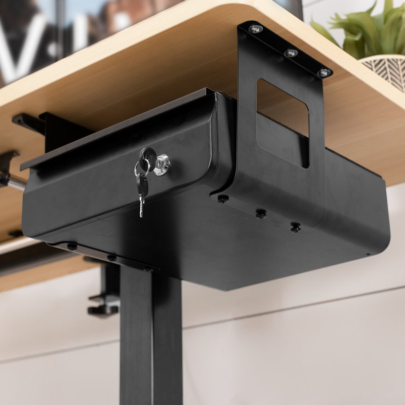 Sleek Black Steel Lockable Under Desk Storage Drawer
