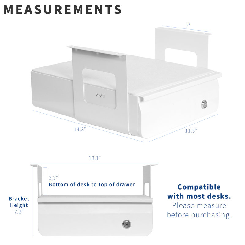 White Lockable Steel Under Desk Storage Drawer