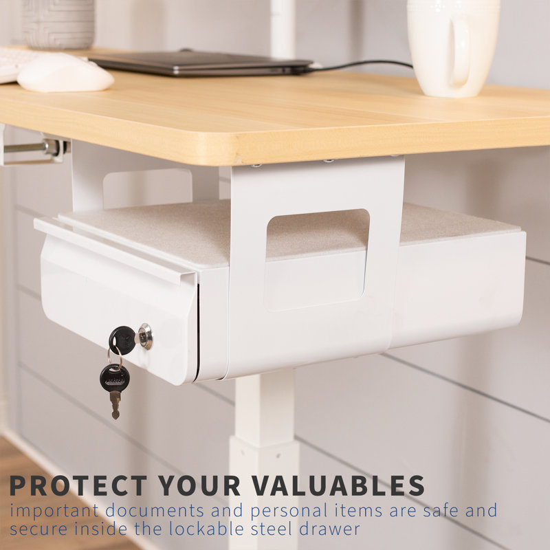 White Lockable Steel Under Desk Storage Drawer