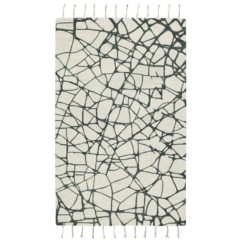 Ivory Abstract Tufted Wool 9' x 12' Handmade Area Rug