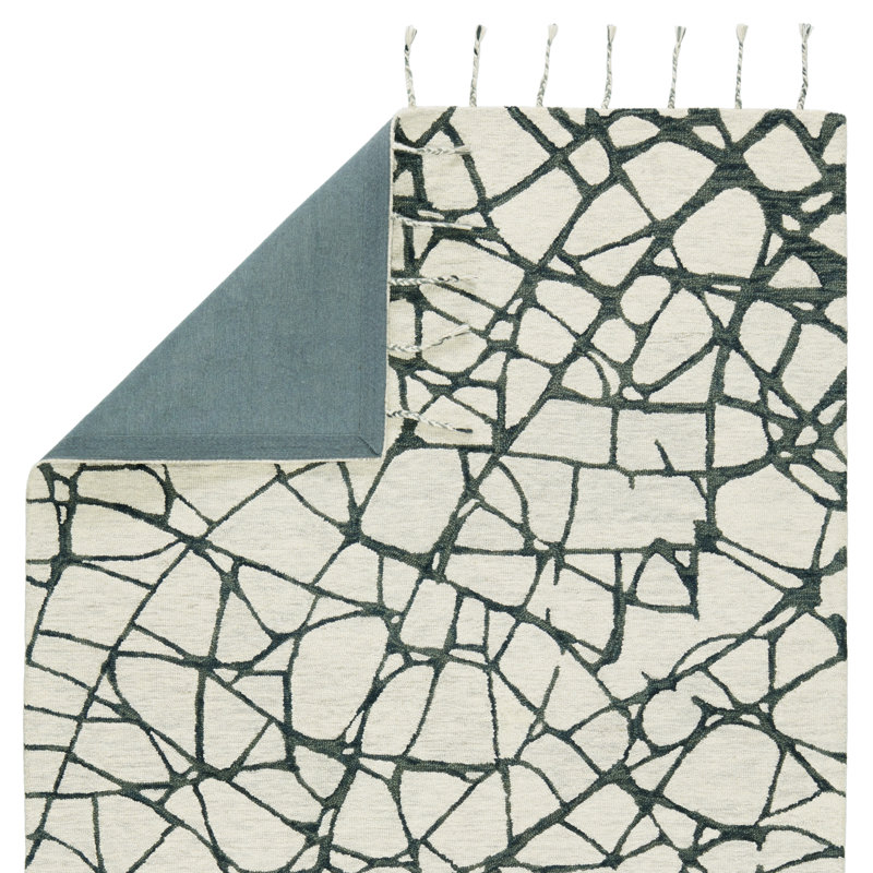 Ivory Abstract Tufted Wool 9' x 12' Handmade Area Rug
