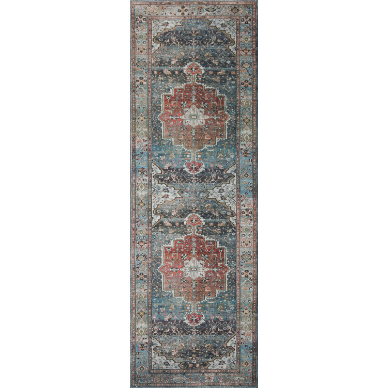 Margot 24" x 60" Blue Synthetic Easy Care Rug