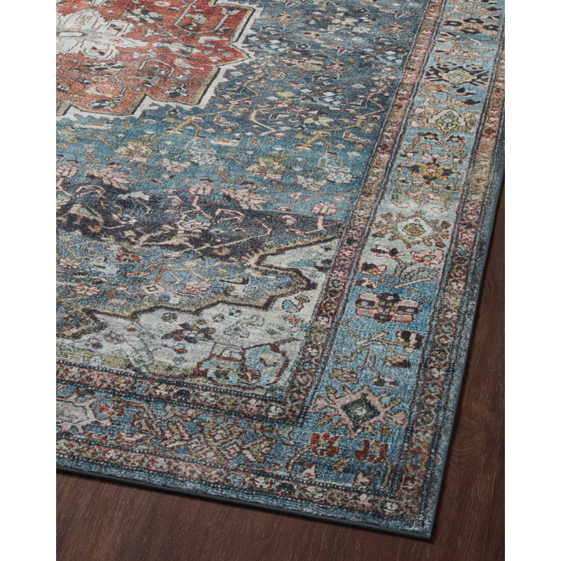 Margot 24" x 60" Blue Synthetic Easy Care Rug