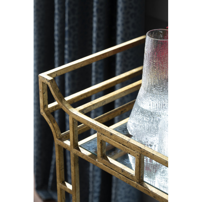 Seneca Gold Leaf Wrought Iron Bar Cart with Mirrored Shelves