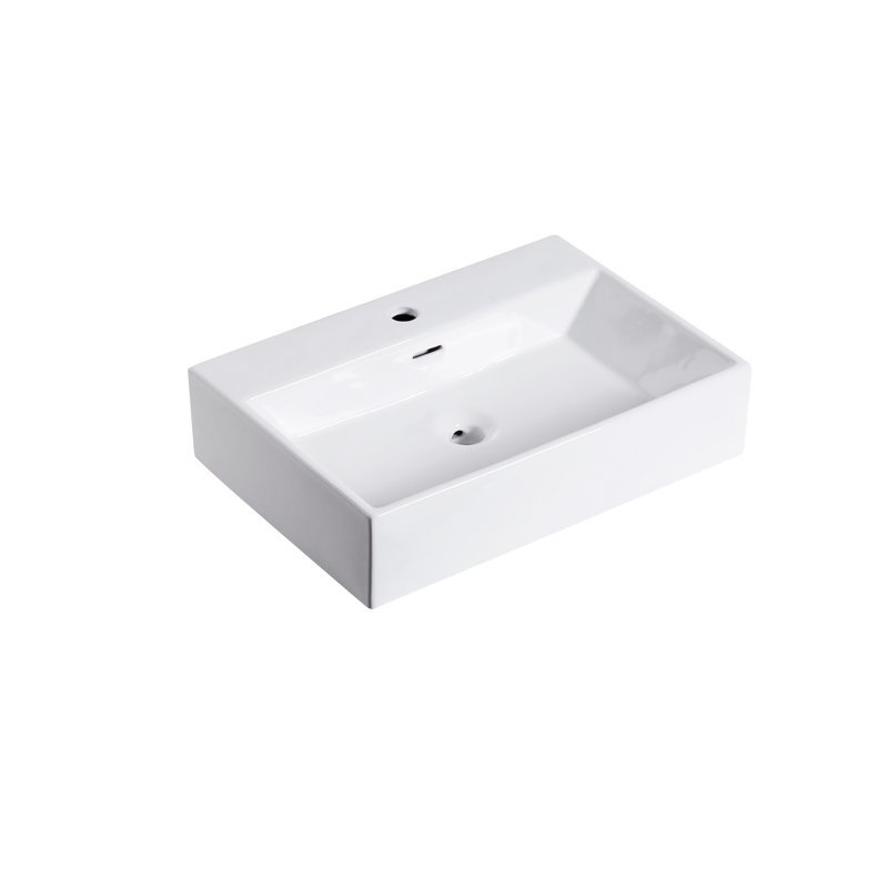 Altair 24'' White Ceramic Rectangular Bathroom Sink with Overflow