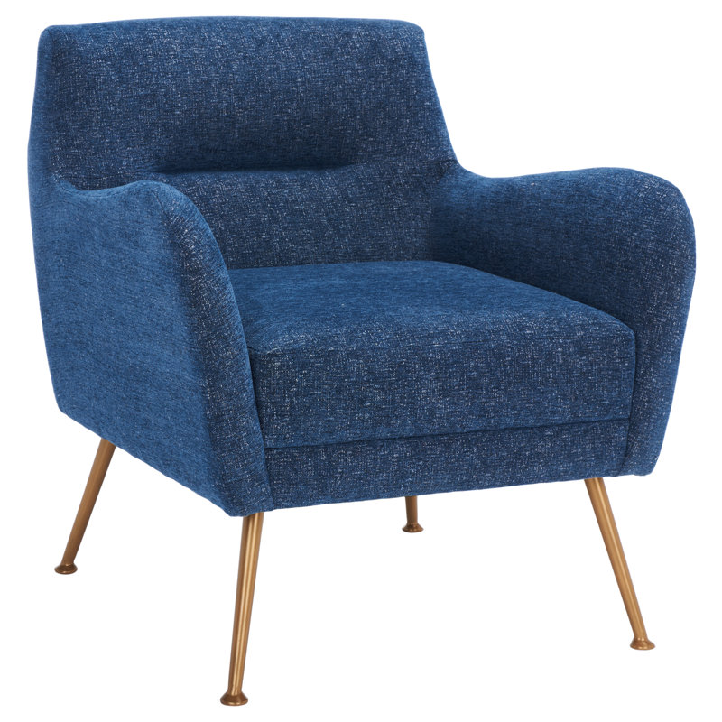 Tilbrook Navy Upholstered Armchair with Gold Retro Legs