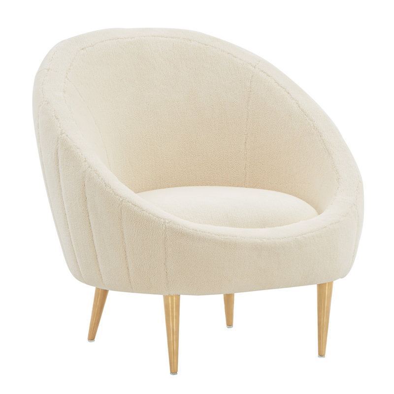 Razia Ivory Velvet Barrel Chair with Gold Legs