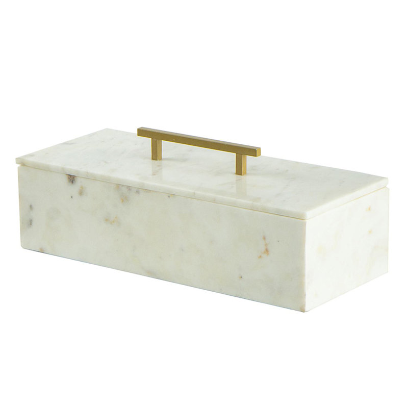 White Marble Decorative Box with Brass Handle