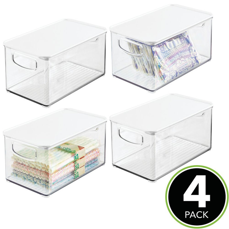 Clear/White BPA-Free Plastic Kitchen Storage Bin Set with Lids, 4 Pack
