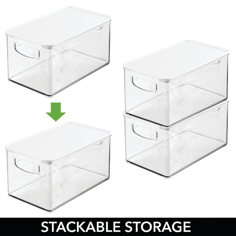 Clear/White BPA-Free Plastic Kitchen Storage Bin Set with Lids, 4 Pack