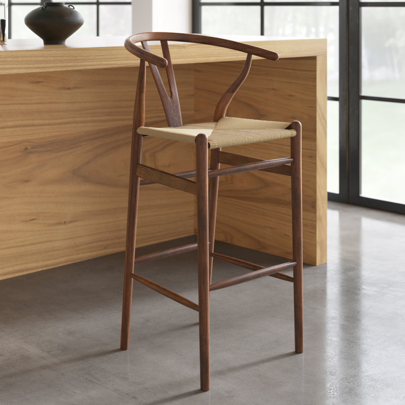 Walnut and Natural Woven Seat Counter Stool