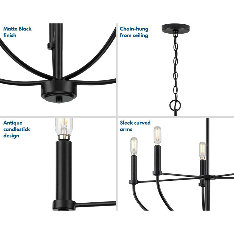 Leyden Matte Black 5-Light Farmhouse Chandelier