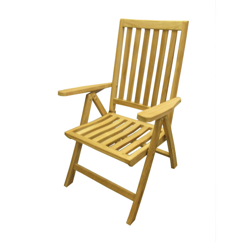 Teak Wood Outdoor Reclining Armchair with Brass Hardware