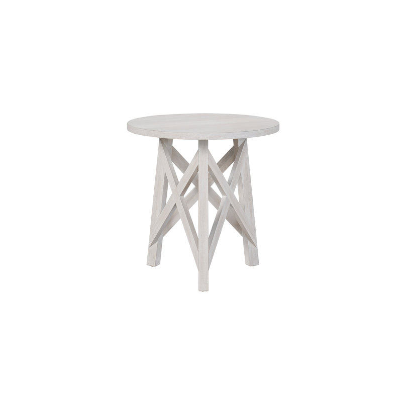 White Round Transitional Wood End Table