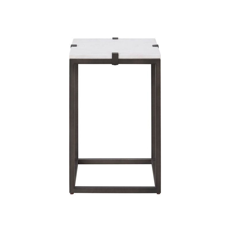 Square Black and White Stone Metal End Table
