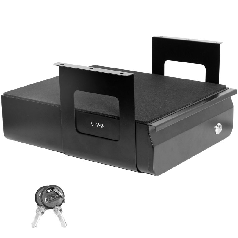 Sleek Black Steel Lockable Under Desk Storage Drawer