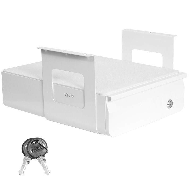 White Lockable Steel Under Desk Storage Drawer