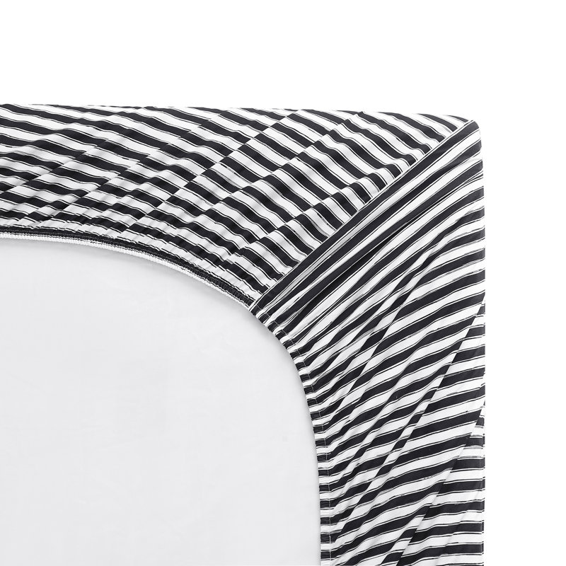 Twin White and Black Striped Cotton Percale Sheet Set