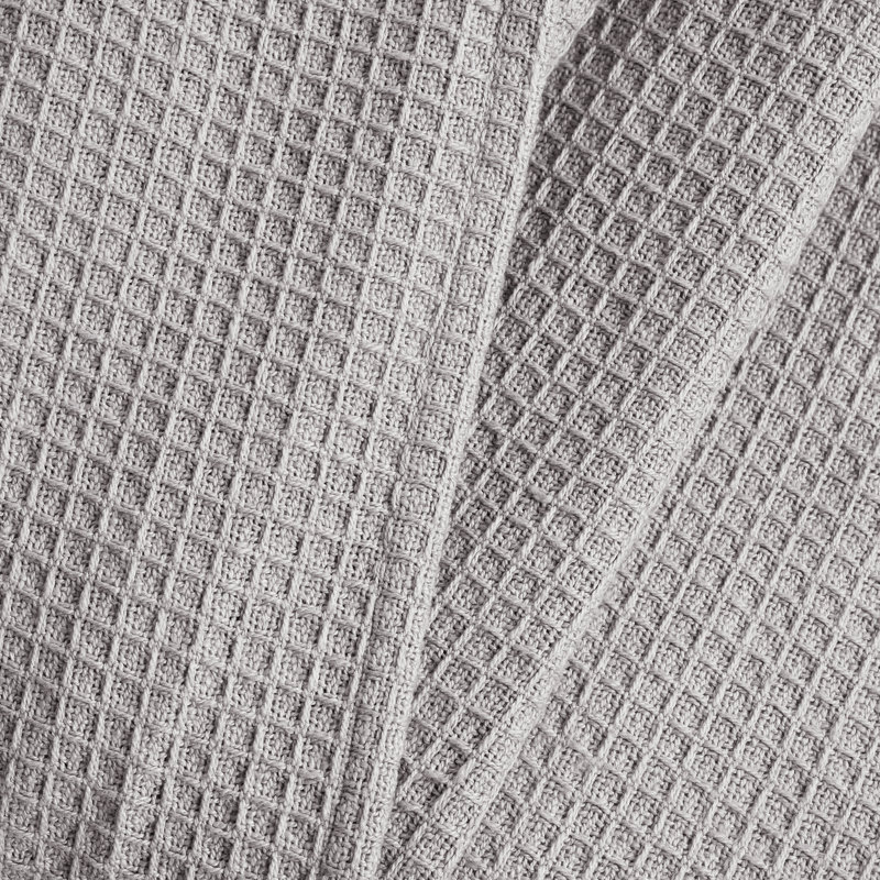 Light Gray Cotton Waffle Knit Throw Blanket with Tassels