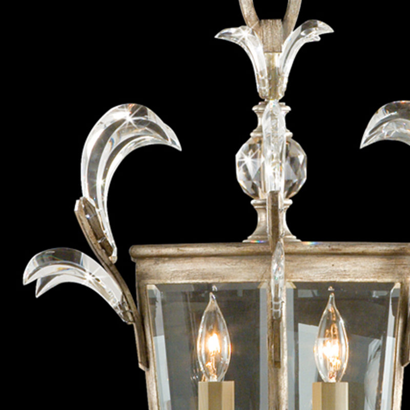 Elegant Silver Leaf 3-Light Chandelier with Beveled Crystal Accents