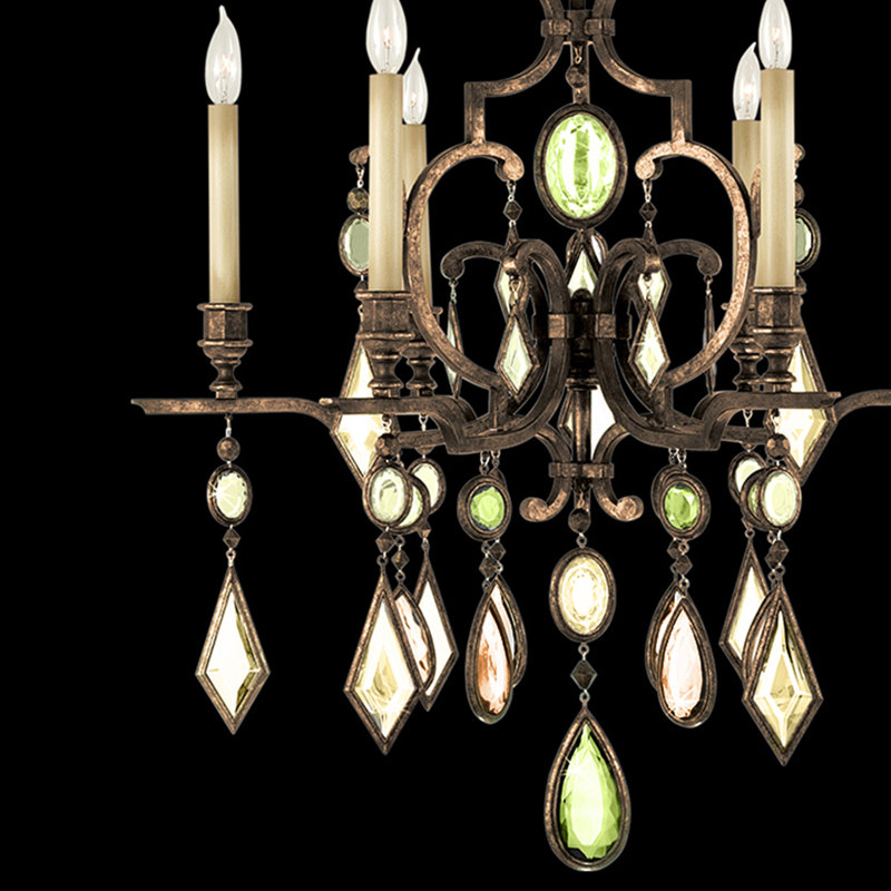 Bronze 6-Light Chandelier with Multi-Colored Crystal Gems
