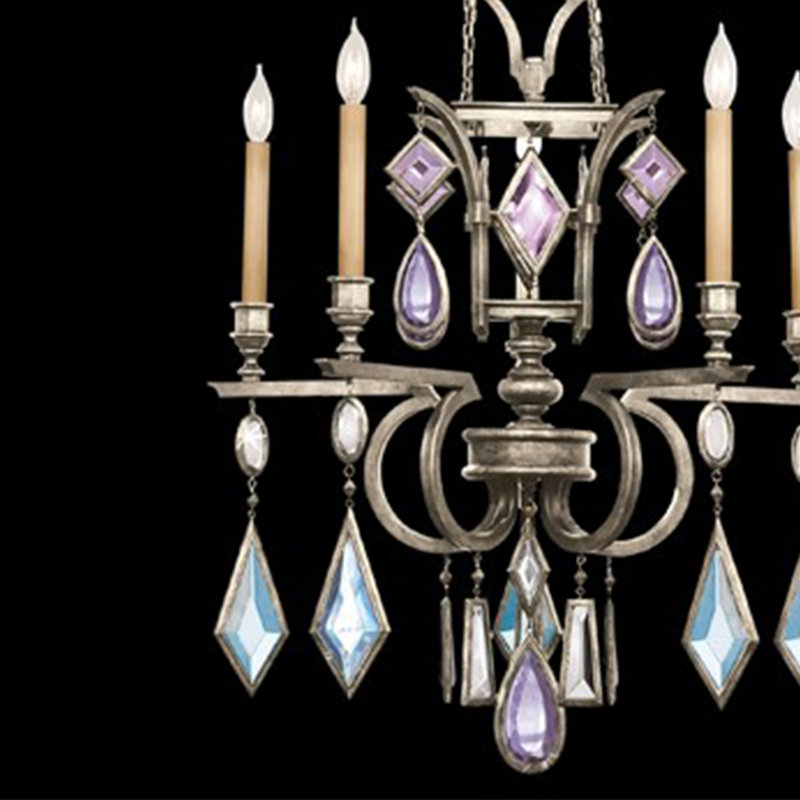 Vintage Silver Leaf 5-Light Chandelier with Crystal Gems