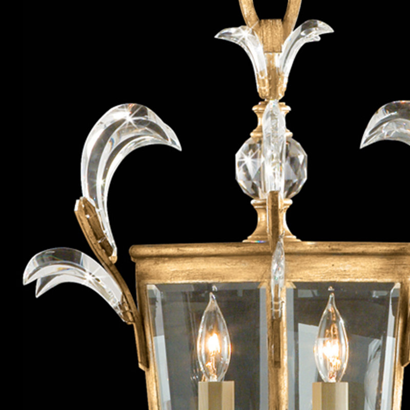 Aged Brass Beveled Crystal 3-Light Pendant with Gold Finish