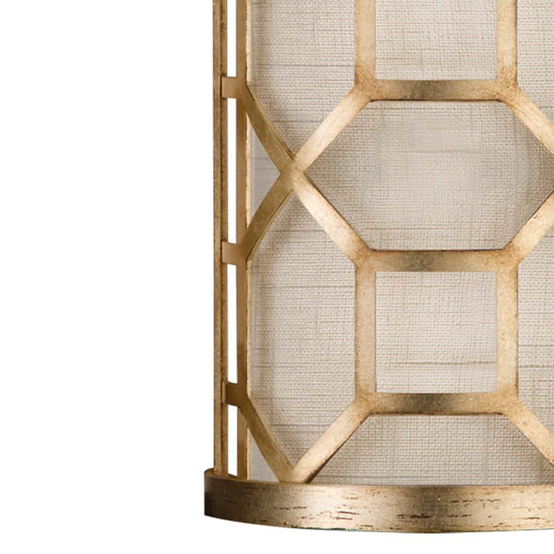 Allegretto Gold Leaf Filigree Wall Sconce with White Linen Shade