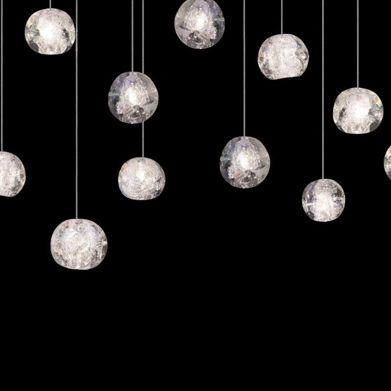 Gold Glass 15-Light Linear Pendant with LED Bulbs
