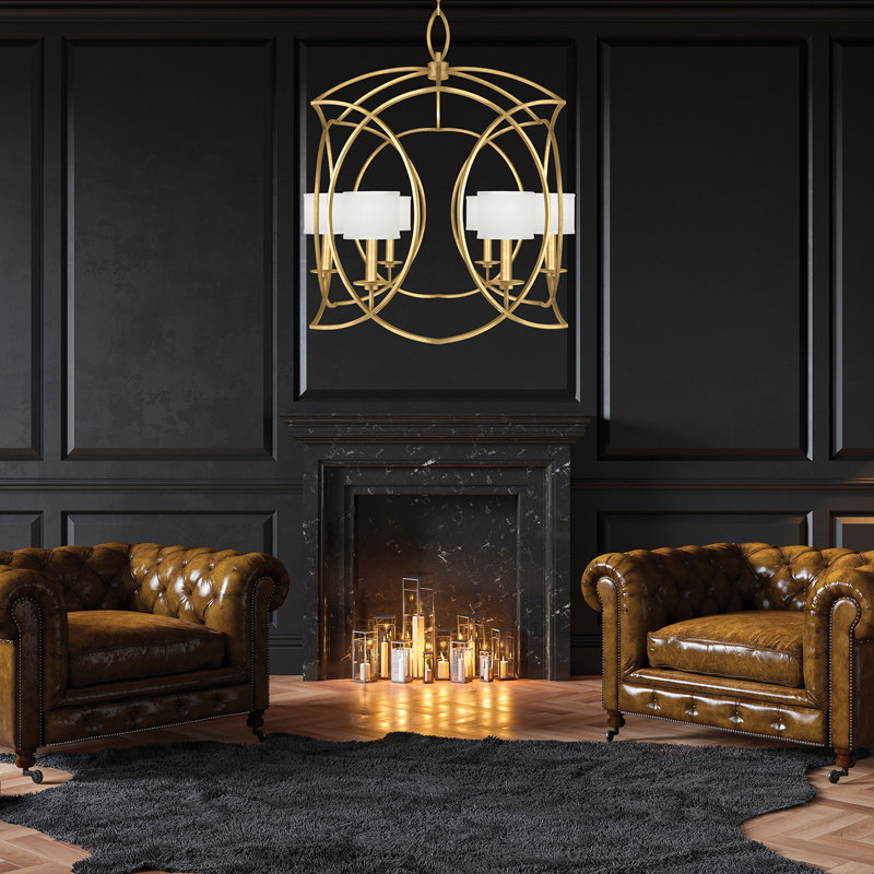 Cienfuegos Elegance Gold Leaf 6-Light Chandelier with White Shades