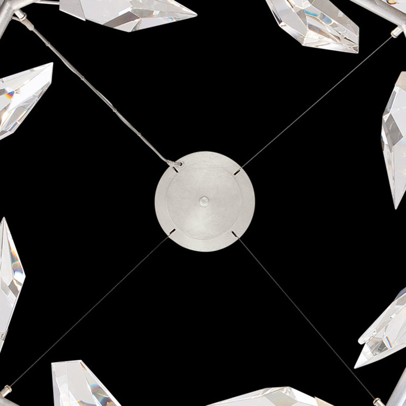 Foret 34" Silver Leafed Round Chandelier with Faceted Crystal Leaves