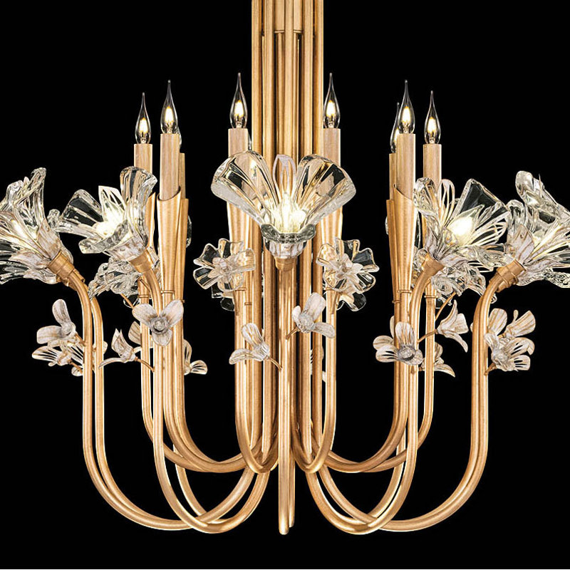 Azu 35" White and Gold Crystal Floral Chandelier with 20 Lights
