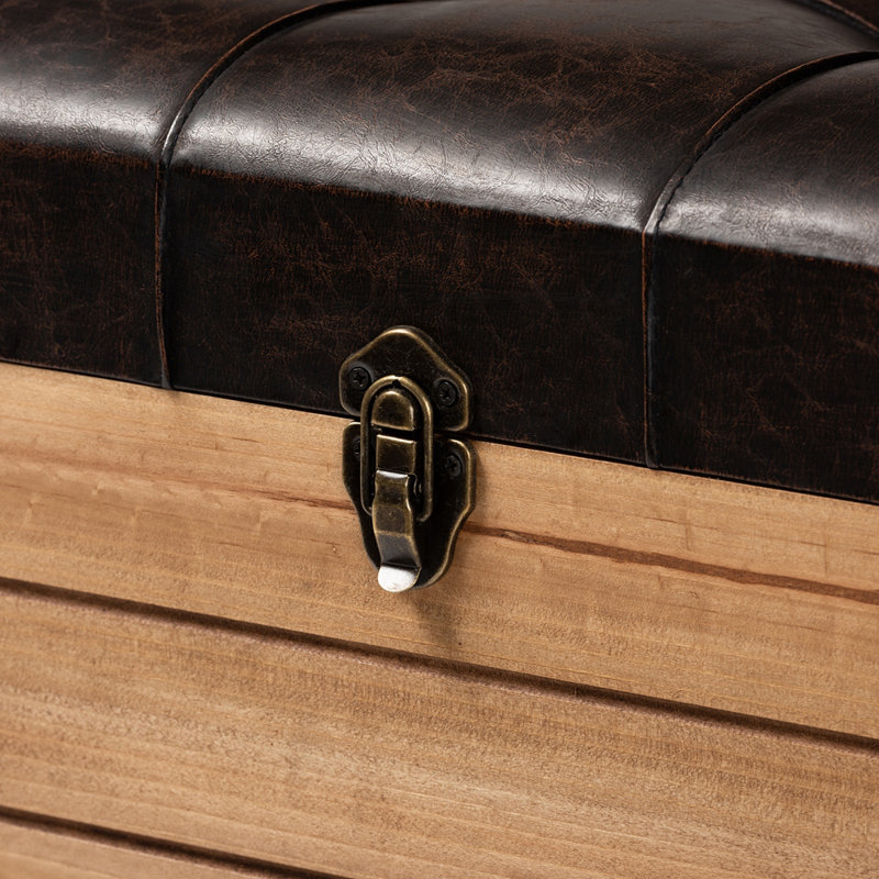 Edmund Rustic Oak Brown Faux Leather Storage Ottoman