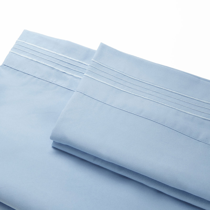 Twin Blue Microfiber Embroidered Sheet Set