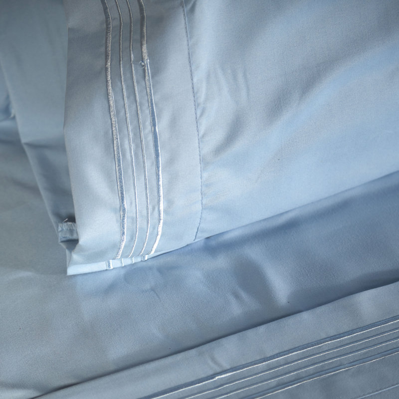 Twin Blue Microfiber Embroidered Sheet Set
