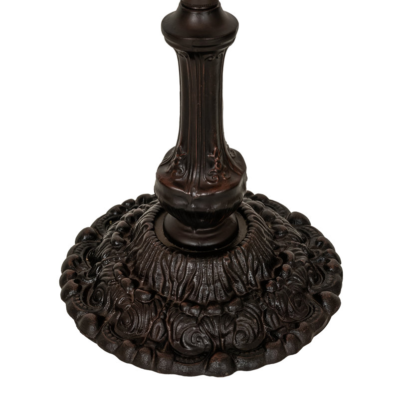 60" Mahogany Bronze Stained Glass Floor Lamp with Ruby and Coral Accents