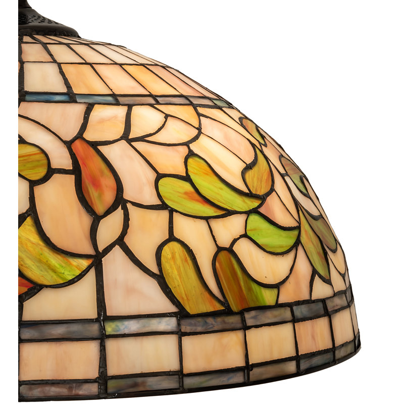 60" Mahogany Bronze Stained Glass Floor Lamp with Ruby and Coral Accents