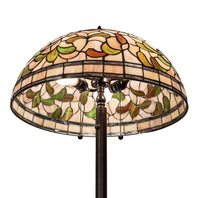 60" Mahogany Bronze Stained Glass Floor Lamp with Ruby and Coral Accents