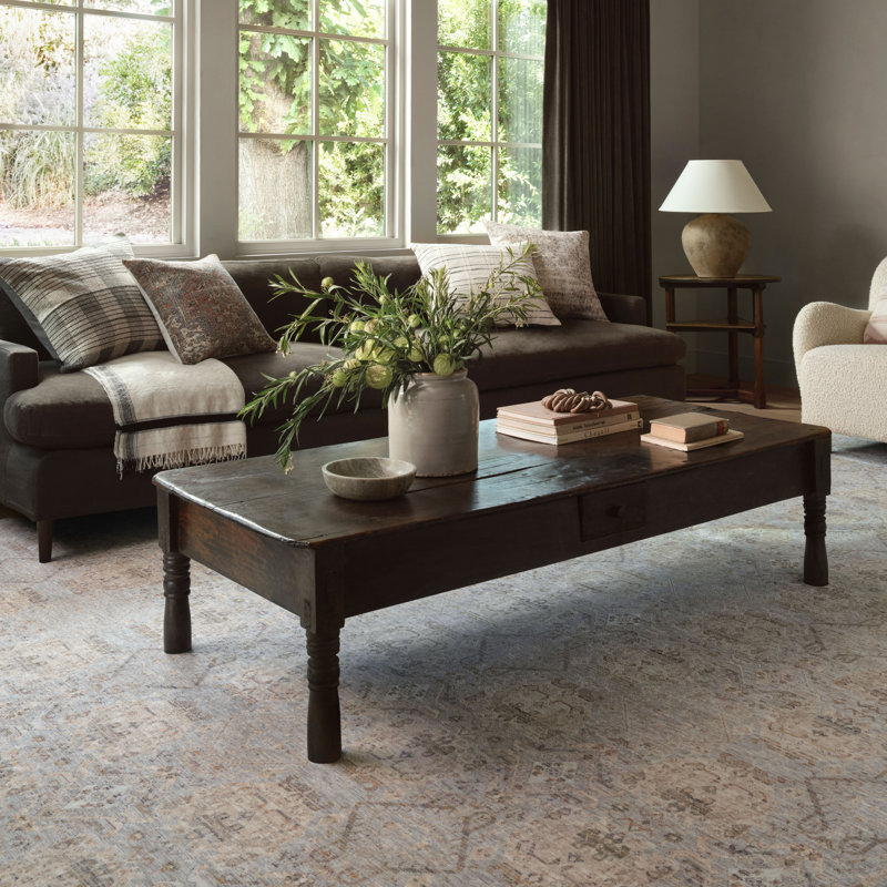Gray Floral Motif Synthetic Rectangular Area Rug