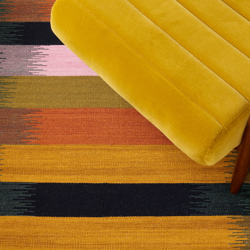Handwoven Geometric Flatweave Wool Rug in Brown / Yellow - 4' x 6'