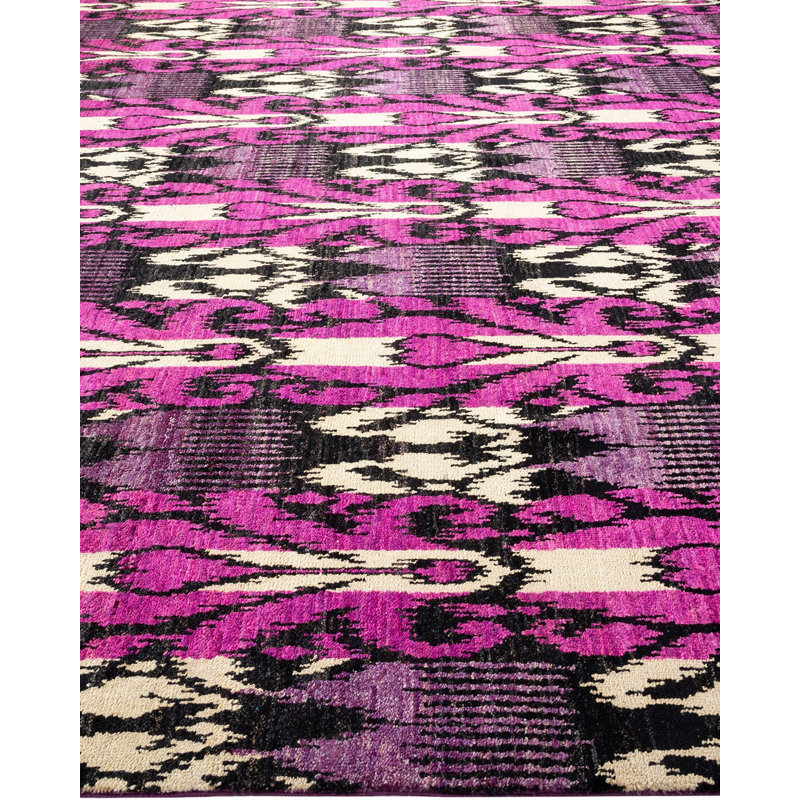 Hand-Knotted Multicolor Wool Ikat Print Area Rug 10' x 14'