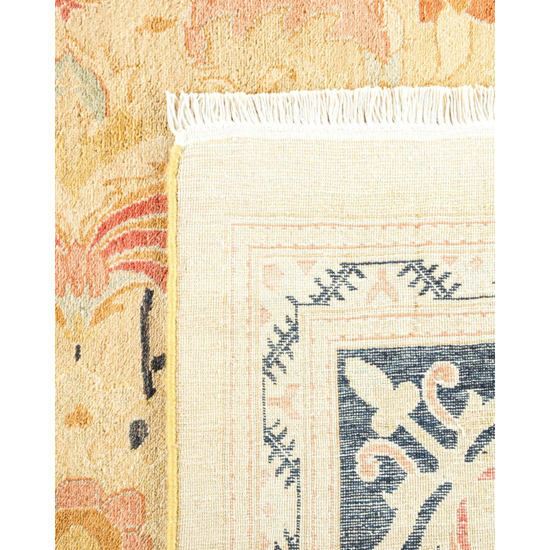 Hand-Knotted Beige and Black Wool Floral Area Rug