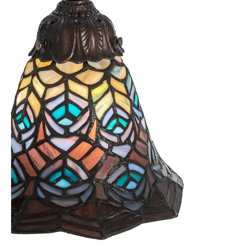 Arcadian 23" Stained Glass Peacock Feather Table Lamp in Mahogany Bronze